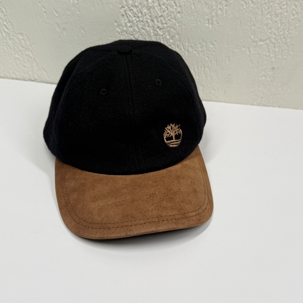Timberland Baseball Cap Wool Leather Brim Black Strapback Logo Casual Outdoor OS